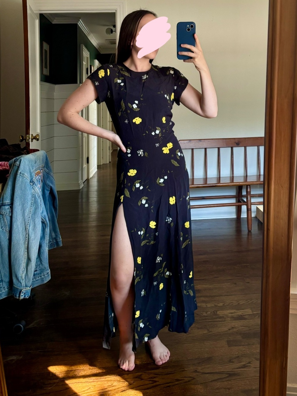 Urban Outfitters Black Maxi Dress with Yellow Floral Print